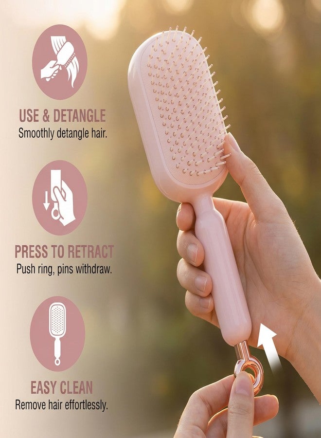 Plman 2PCS Retractable Cushion Massage Comb, Self Cleaning Hair Brush for Women, Anti-Static Massage Comb for Reduces Breakage, Smooth Clean Detangling Comb, Pull Ring Hair Brush for All Hair Types - Image 2